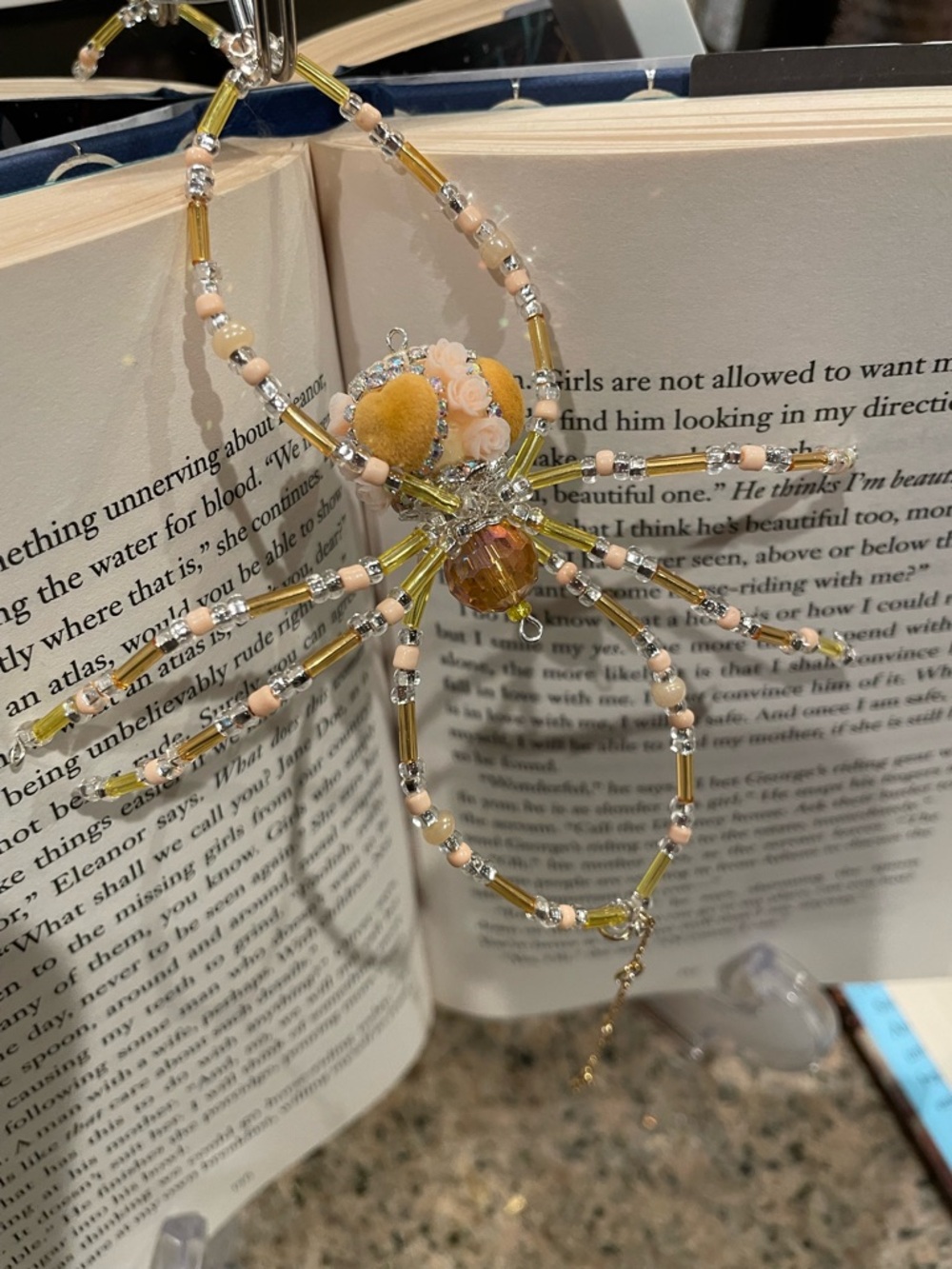 Handcrafted Beaded Spider Wall Art in Yellow and Peach